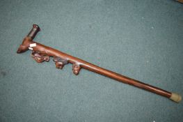 African Walking Stick with Carved Wild Animals