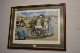 Signed Classic Paddock Motorcycle Print by Rod Organ