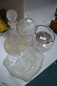 Cut Glass Decanter, Dishes, etc.