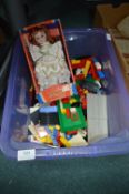 Tub of Lego and a Porcelain Doll