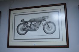 Signed Motorcycle Print 1966 Honda 6 by Christopher Marshall 1999