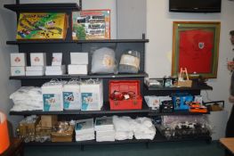 Quantity of Black Metal Adjustable Shelving, Grey Storage Cube, and Contents