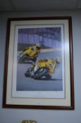 Signed Yellow Fever Valentino Rossi 46 & Colin Edwards 5 Motorcycle Print by Rod Organ