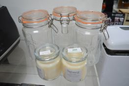 3x Large Kilner Jars and 2x Candles