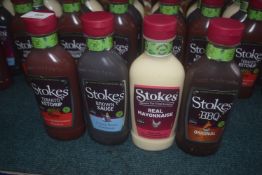 4x 485g Bottles of Stokes: Tomato Ketchup, Brown Sauce, Mayonnaise, and BBQ Sauce