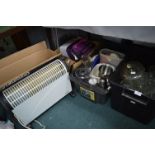 2x Boxes of Household Goods, Kitchenware, Glassware, and a Heater