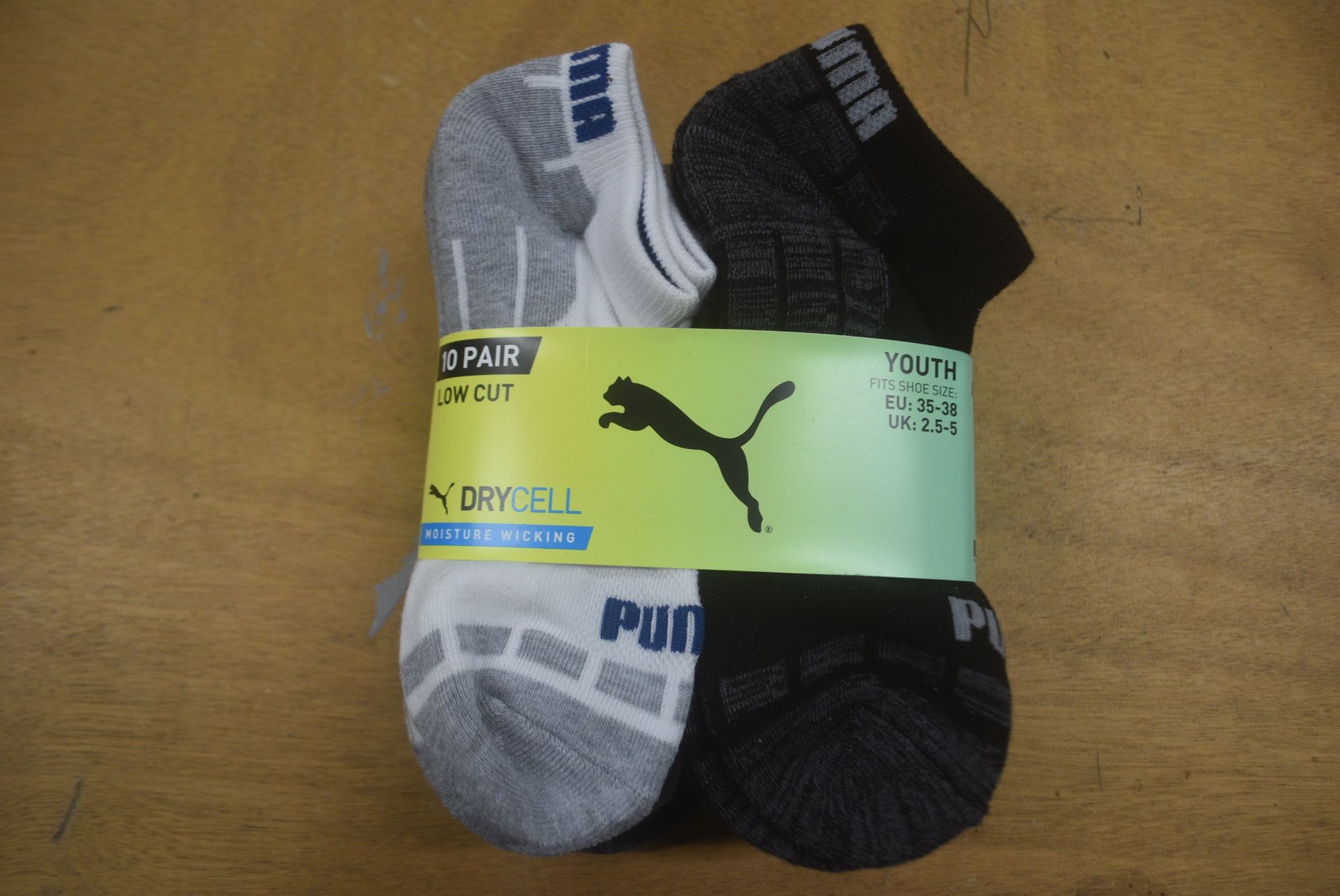 10x Pairs of Puma Kid’s Dry-Cell Low Cut Socks Size: 2.5-5 (dark colourway)