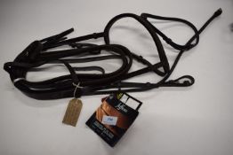 Jefferies Flacon Bridle with Raised Flash Noseband and Rubber Grip Reigns Pony Size Havana