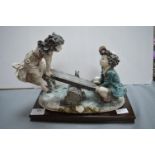 Capodimonte Style Figure of Two Children on a Seesaw
