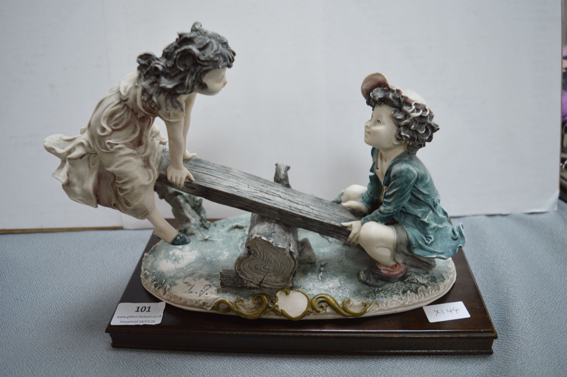 Capodimonte Style Figure of Two Children on a Seesaw