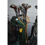 Golf Bag and Assorted Vintage Golf Clubs