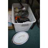 Large Tub of Kitchenware Including Toasters, Pans, etc.