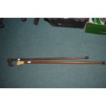 2x Walking Sticks with Dog Head Handles