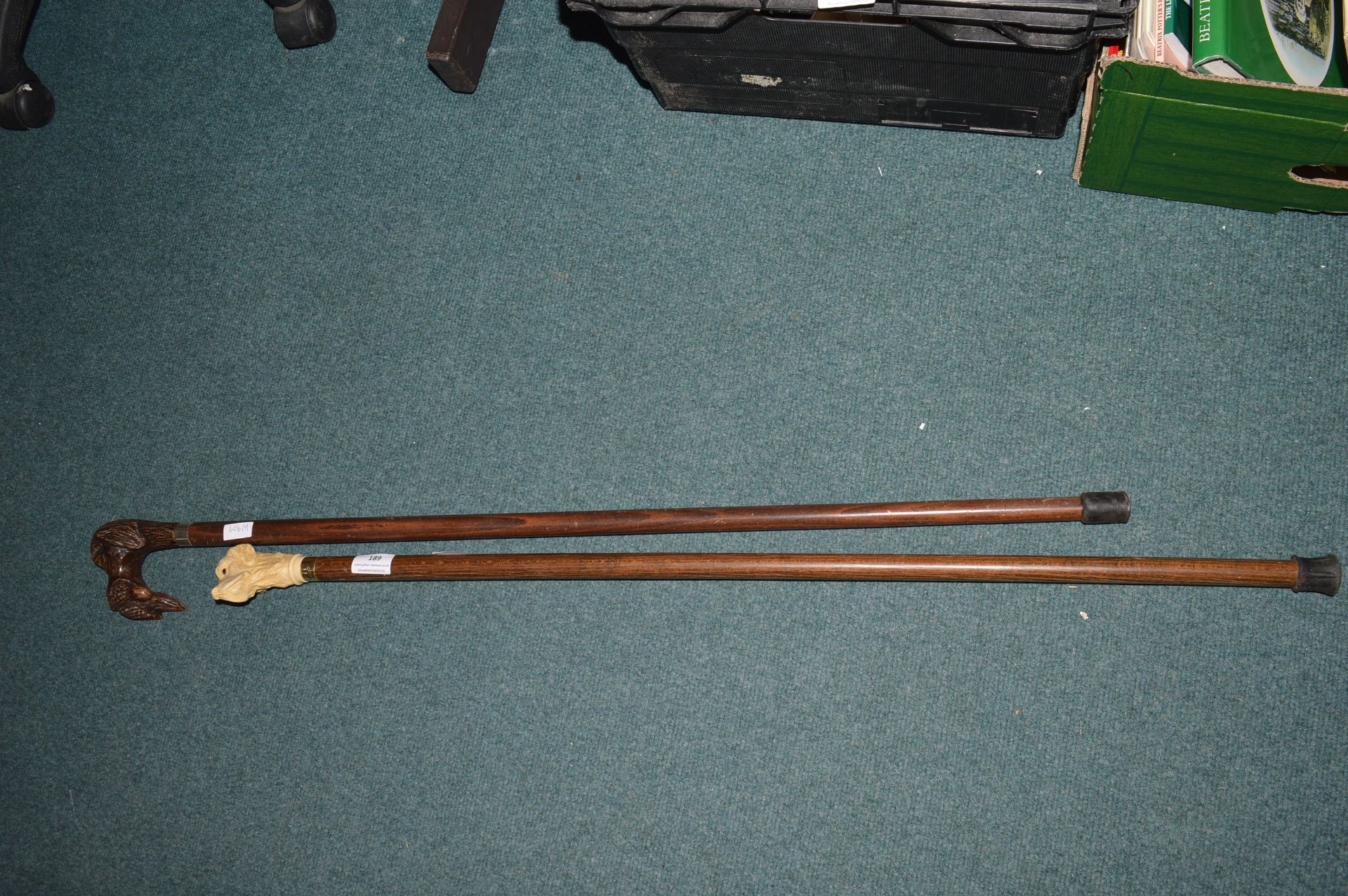 2x Walking Sticks with Dog Head Handles