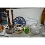 Assorted Pottery and Glassware Including Hornsea, plus a Pair of Candlesticks
