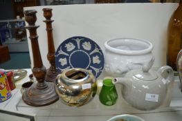 Assorted Pottery and Glassware Including Hornsea, plus a Pair of Candlesticks