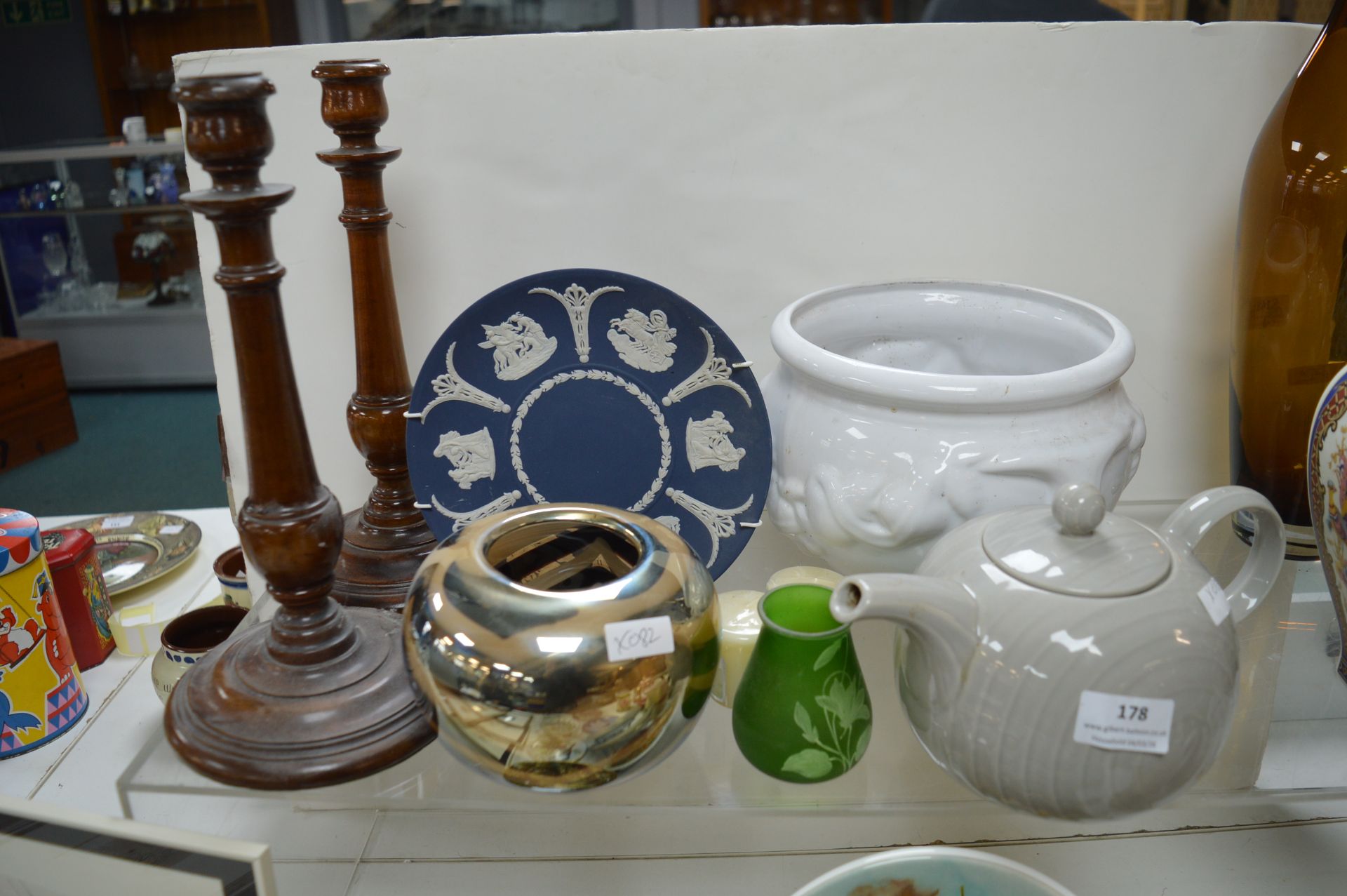 Assorted Pottery and Glassware Including Hornsea, plus a Pair of Candlesticks