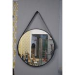 Large Black Framed Mirror with Leather Strap