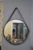 Large Black Framed Mirror with Leather Strap