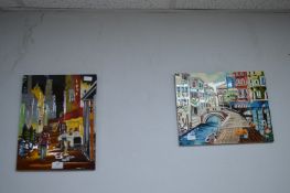 2x Decorative Wall Tiles Depicting Venice Street Scenes