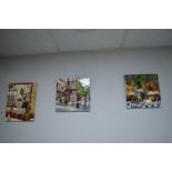 3x Decorative Wall Tiles Depicting Cafe and Scenes and Wine
