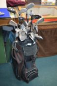 Golf Bag and Assorted Vintage Golf Clubs