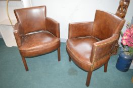 Pair of Leather Tub Chairs by Halo