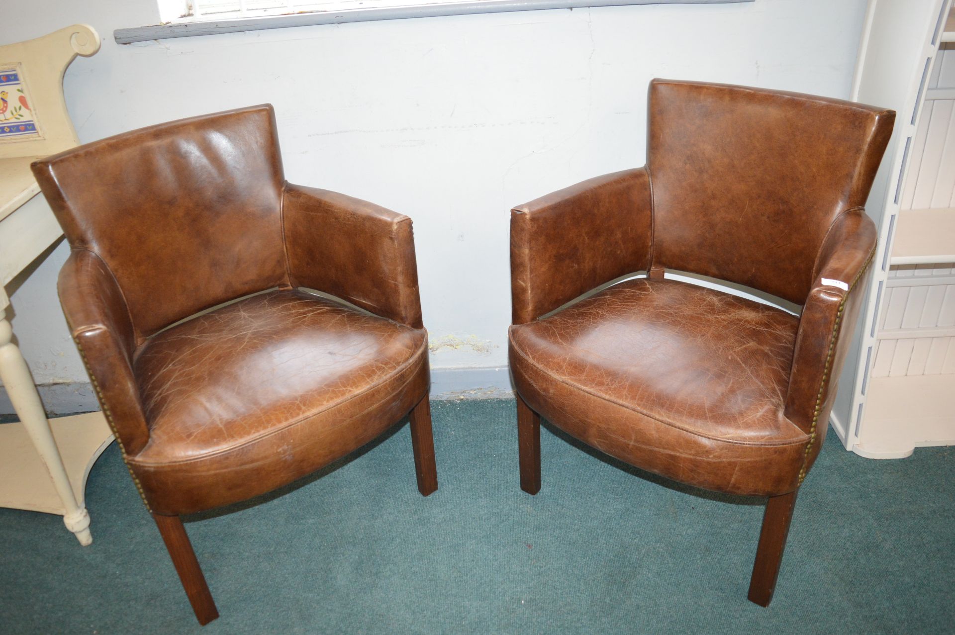 Pair of Leather Tub Chairs by Halo - Image 2 of 3