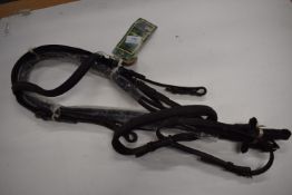 Olympian Bridle Flash English Leather Pony Black Raised & Padded Brow & Nose Band