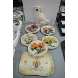 Decorative Floral Plates plus a Flatback Spaniel