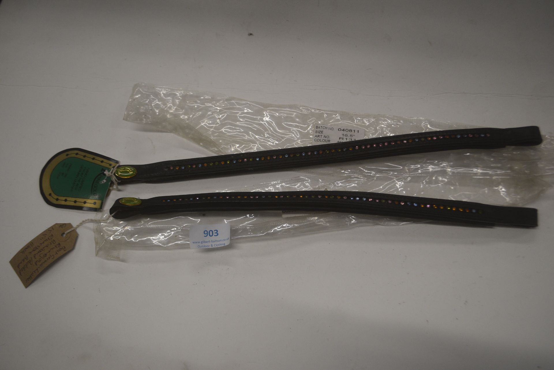 2x Rhinegold Leather Padded Browbands with Rhinestone Band Detail Sizes: Cob and Full