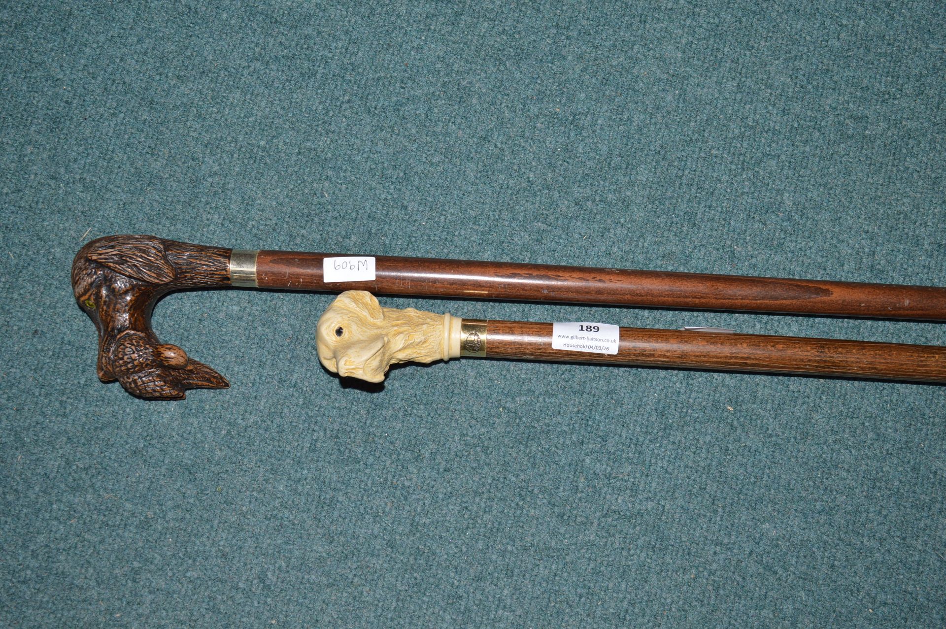 2x Walking Sticks with Dog Head Handles - Image 2 of 2