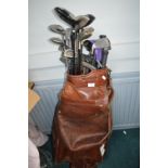 Golf Bag and Assorted Vintage Golf Clubs