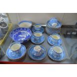 Blue & White Willow Pattern Part Tea Set 30+pcs