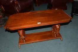 Solid Wood Coffee Table with Carved Elephant Design