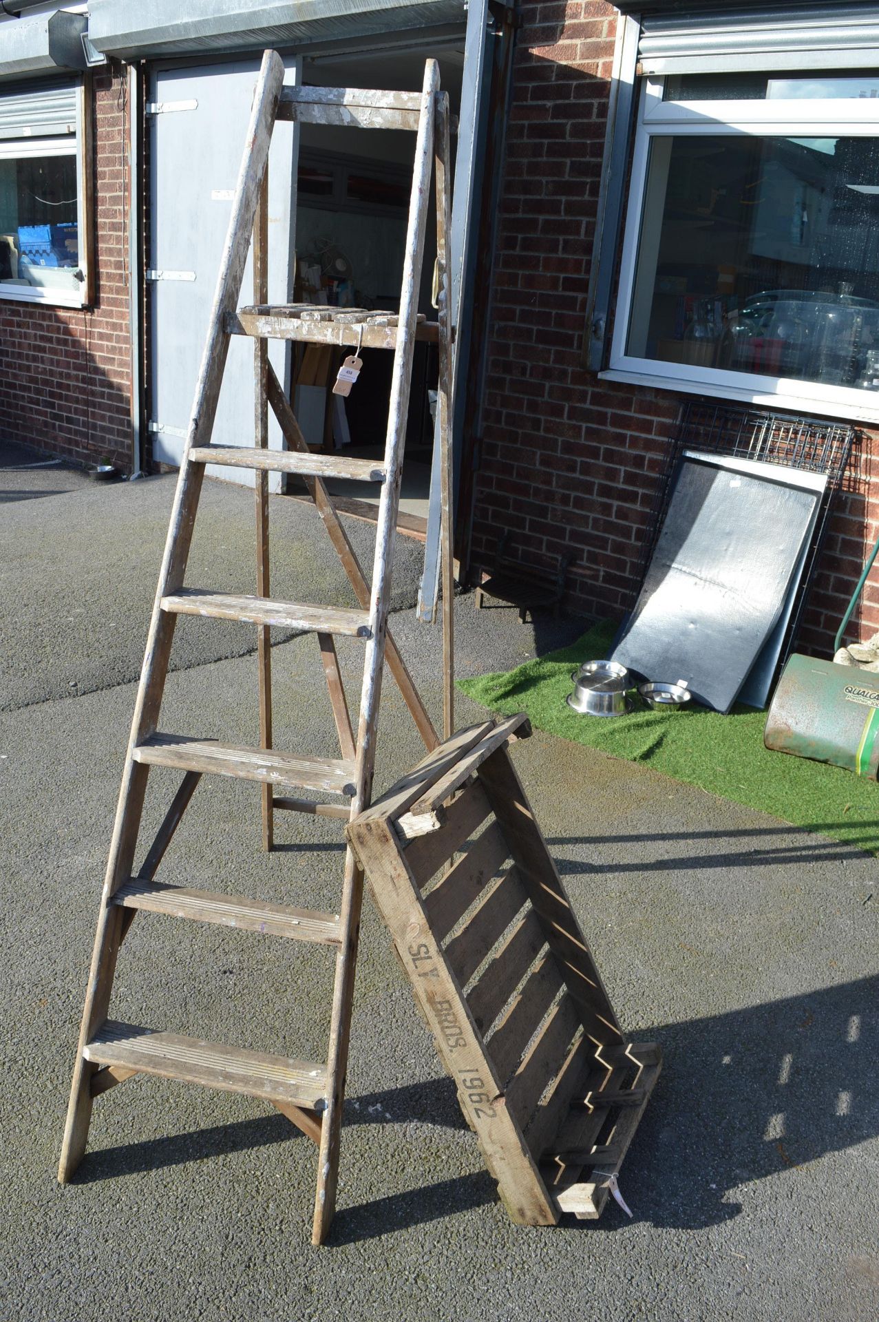 Folding Wood Step Ladder, and a Wooden Fruit Crate