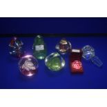 6x Glass Paperweights Including Caithness