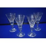 Set of Four Cut Glass Lead Crystal Wine Glasses