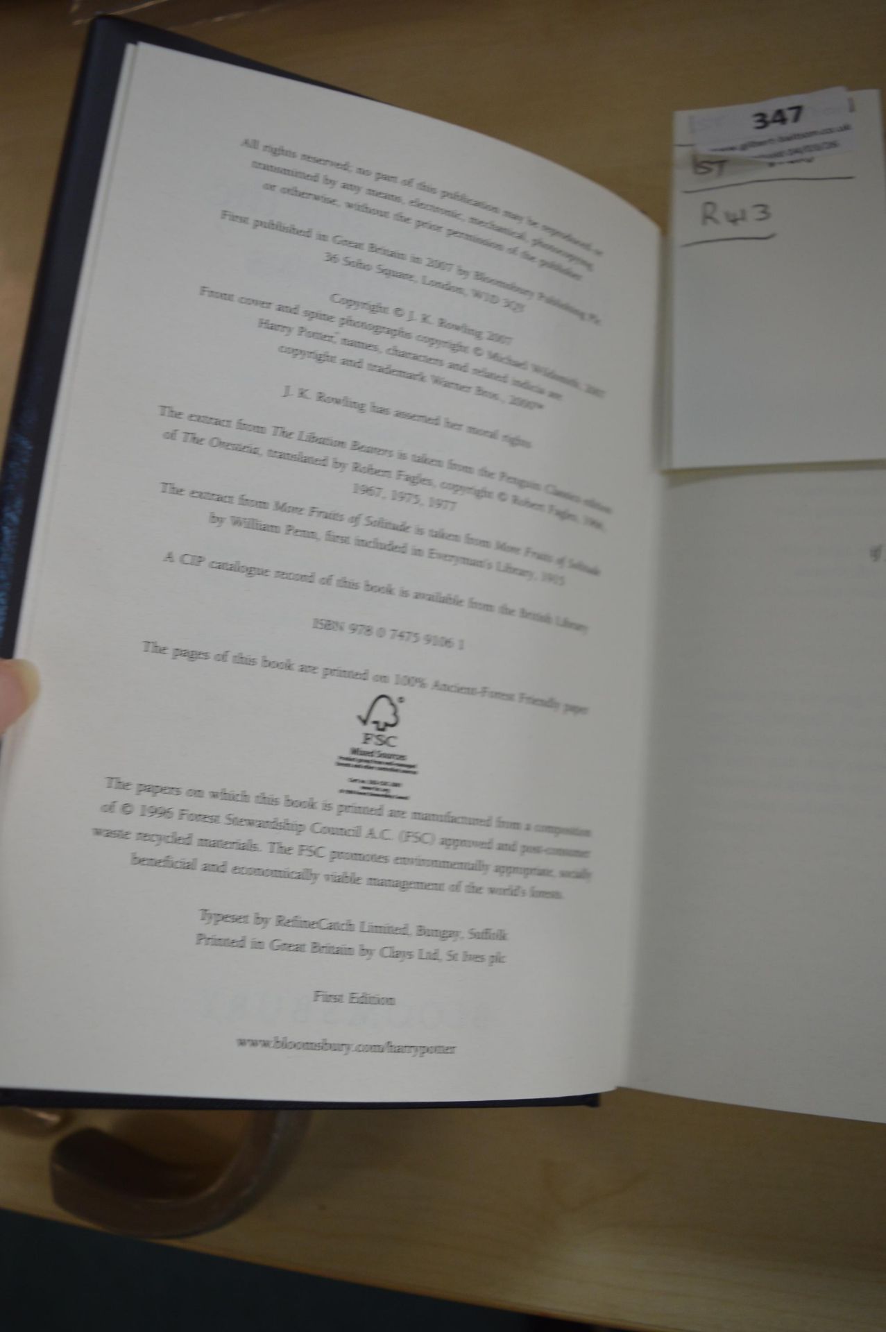 Harry Potter and the Deathly Hallows First Edition First Run Book - Image 2 of 2