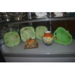 Vintage Pottery Cabbage Plates by Beswick, plus a Vase, and a Cottage Butter Dish