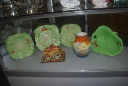 Vintage Pottery Cabbage Plates by Beswick, plus a Vase, and a Cottage Butter Dish