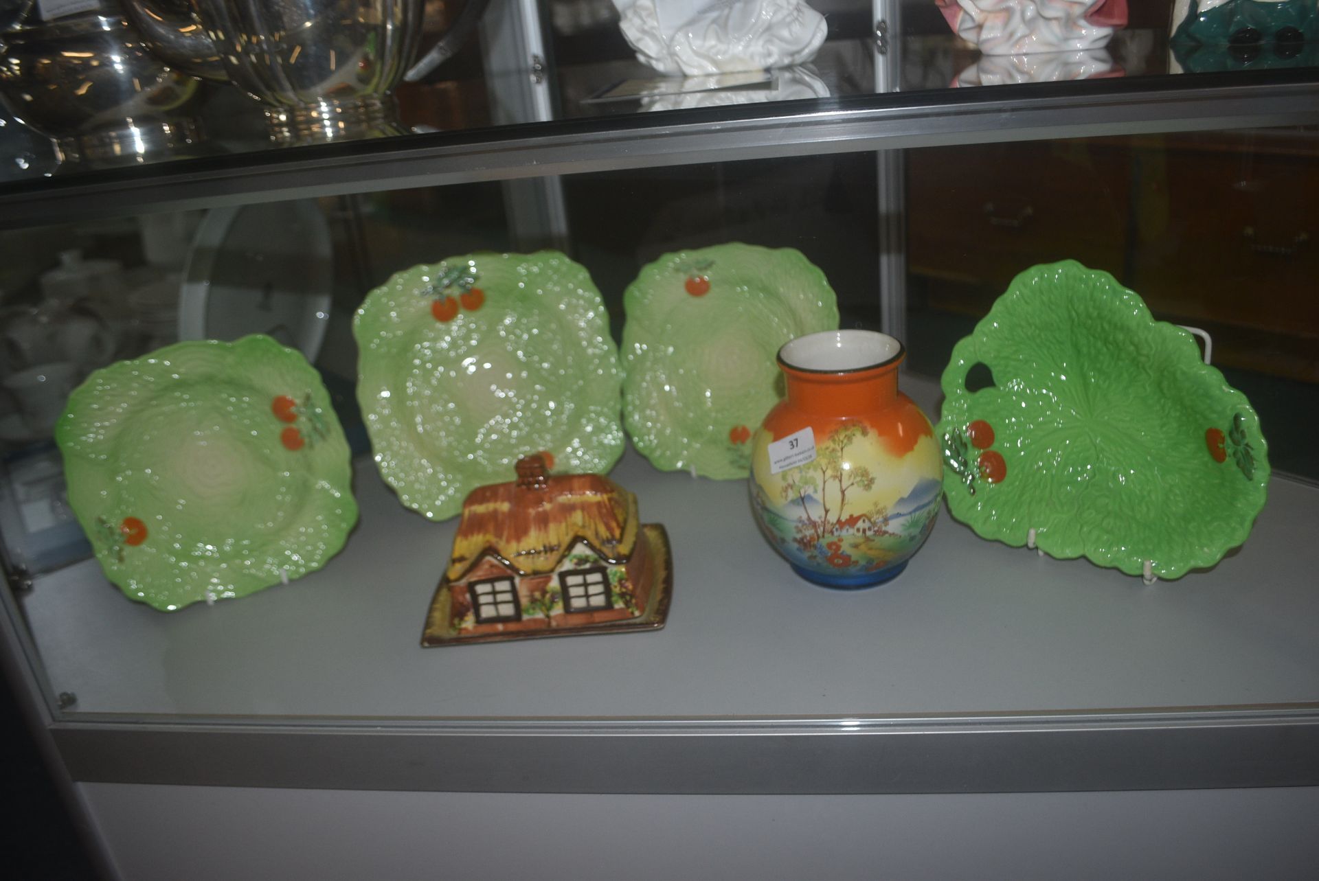 Vintage Pottery Cabbage Plates by Beswick, plus a Vase, and a Cottage Butter Dish