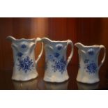 Set of Three Graduated Ironstone Blue & White Floral Jugs