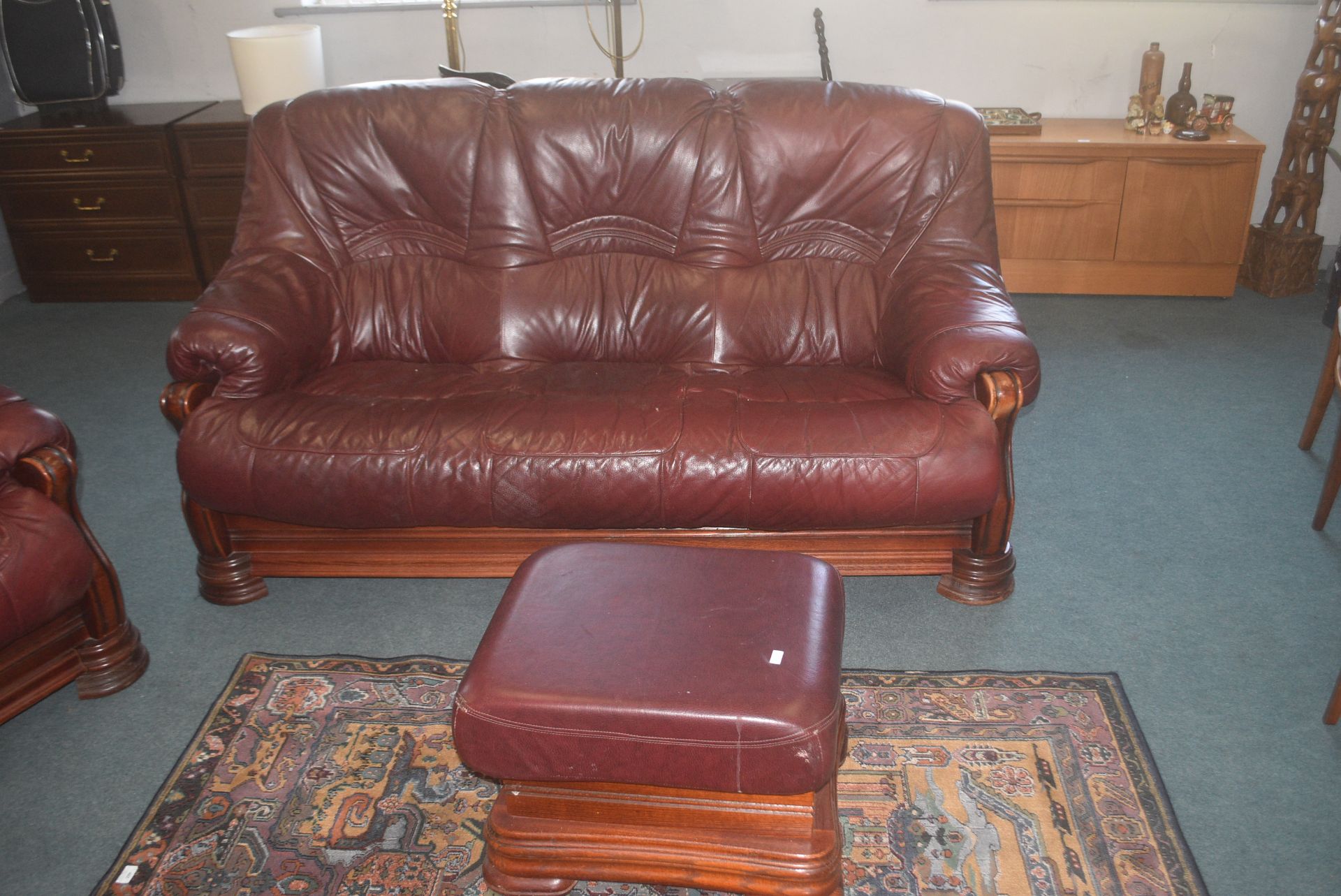 Burgundy Leather Three Piece Suite plus Footstool - Image 2 of 3