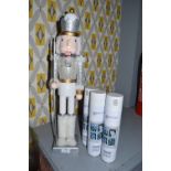 Christmas Nutcracker, and 3x Tins of Snow Spray