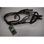 Olympian Cavesson Bridle Raised & Padded Nose & Brown Band English Leather Pont Black