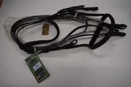 Olympian Cavesson Bridle Raised & Padded Nose & Brown Band English Leather Pont Black