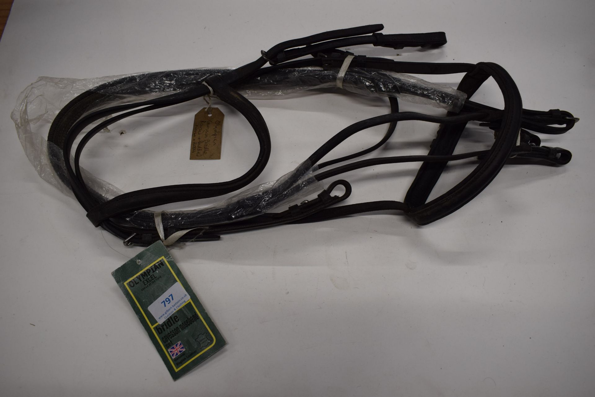 Olympian Cavesson Bridle Raised & Padded Nose & Brown Band English Leather Pont Black