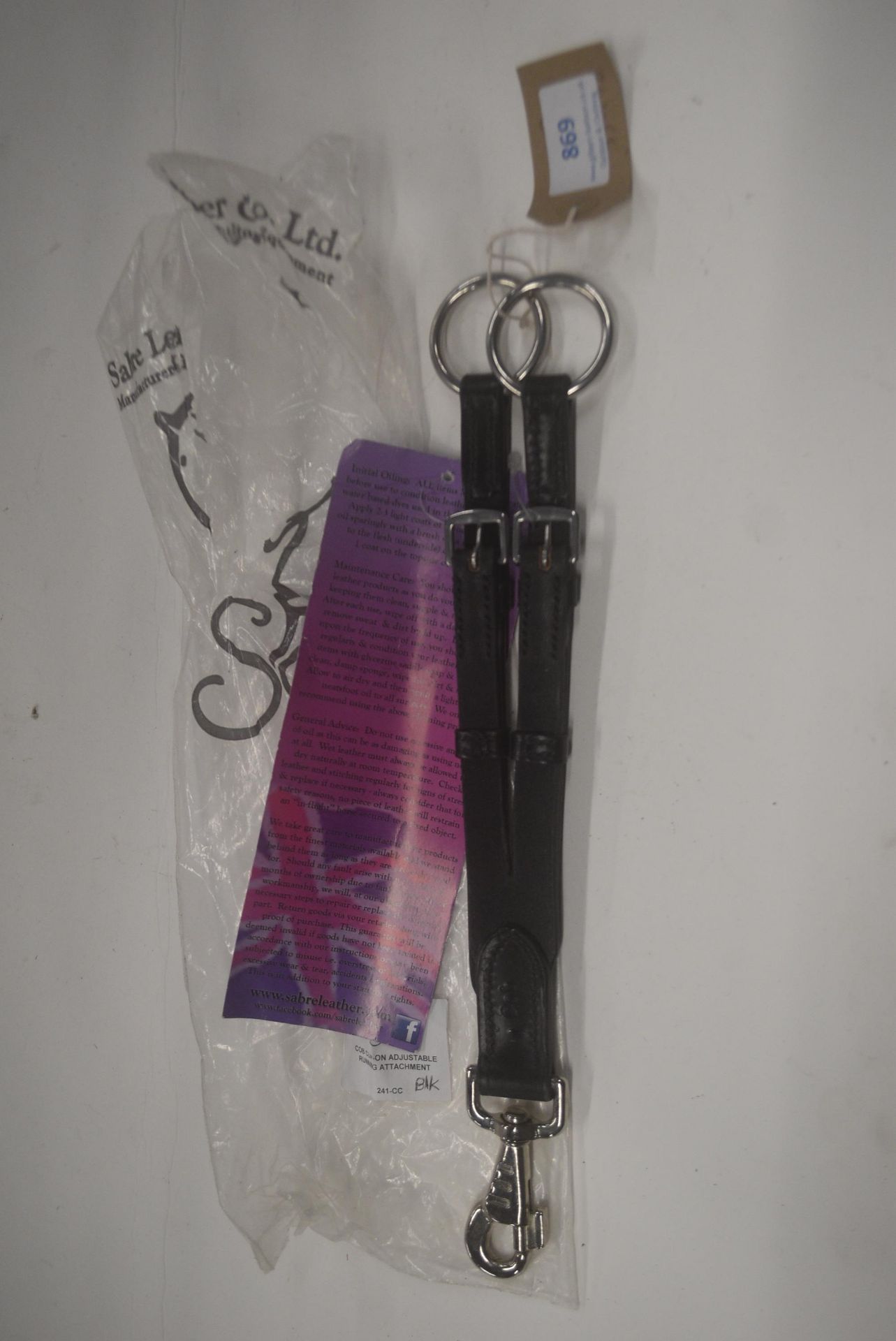 Sabre Leather Clip-On Adjustable Running Martingale Attachment in Black Size: Cob