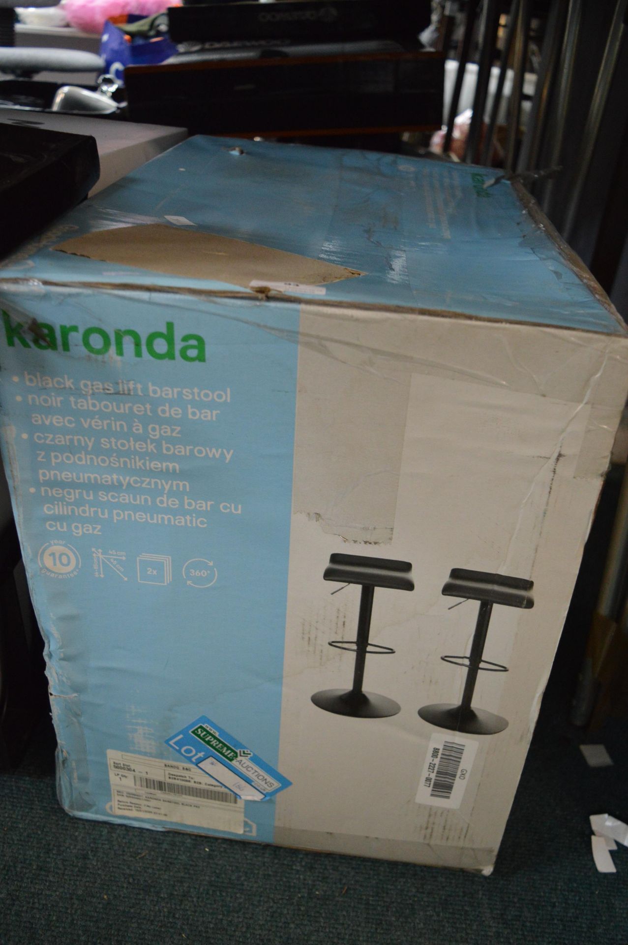 GoodHome Black Gas-Lift Barstool